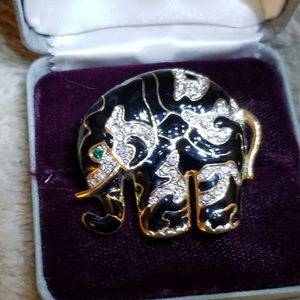 Vintage Gold &Black Swarovski crystal Elephant Pin